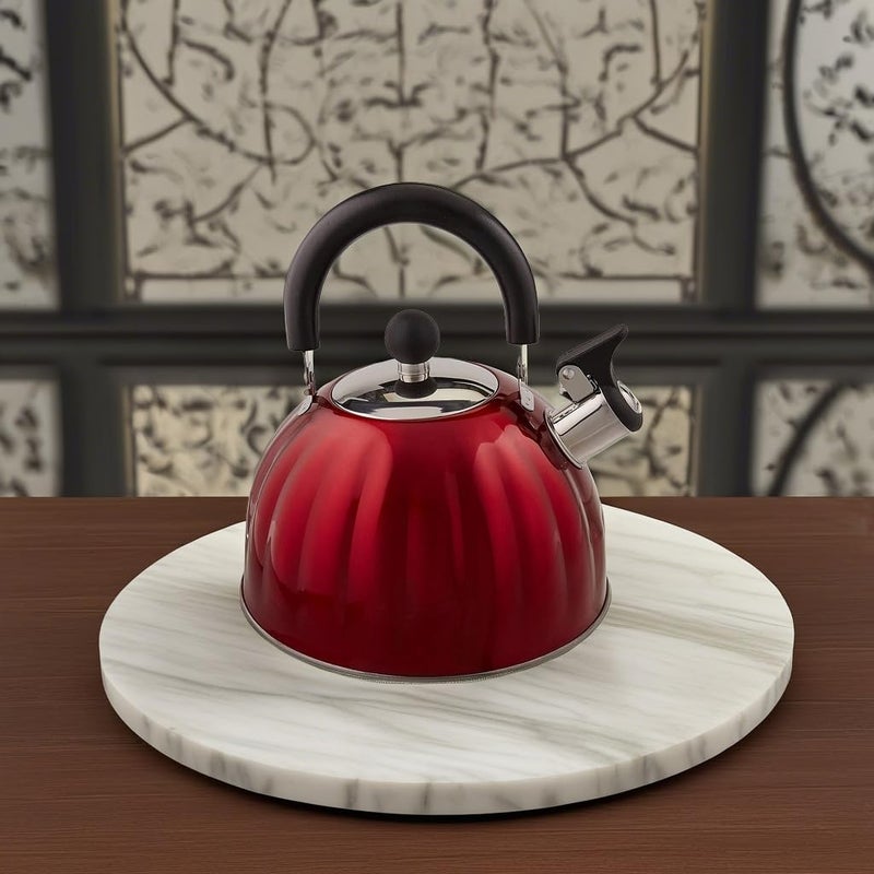 Mr. Coffee Twining 2.1 Quart Pumpkin Shaped Stainless Steel Whistling Tea Kettle, Metallic Red - Image 4
